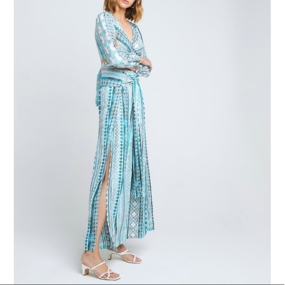 NWT ZHU Ulma Wrap Top Wide Leg‎ Pants Set Blue XS - Picture 4 of 8